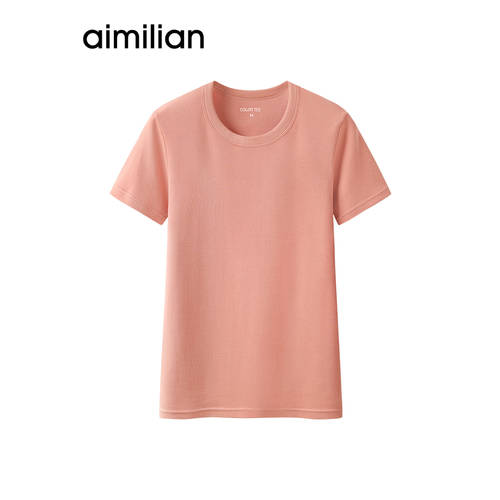 AIMILIAN 순면 반팔 t 셔츠 여성 여름 단색 슬림 상의 라운드 넥 슬림핏 화이트 베이스 이너 셔츠