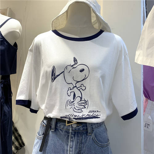 ins 요즘핫한 반팔 t 셔츠 여성 여름  NEW 한국어 버전 패션 트렌드 카툰 만화 캐릭터 프린팅 루즈핏 컬러매칭 올매치 상의