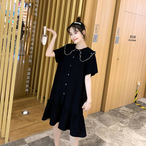한국판 인형 칼라 드레스 여성용  여름 신상 슬림핏 반팔 미디 플레어 플라운스 상큼한 a 라인 스커트