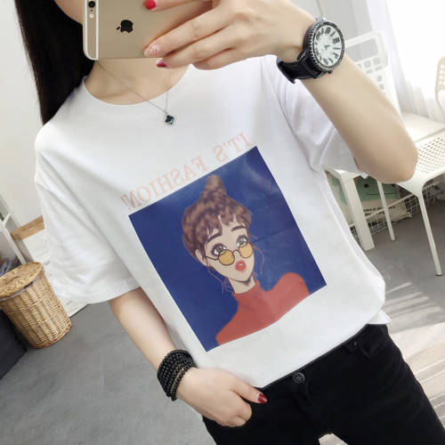 반팔 티셔츠 T셔츠 여성용  써머 여름용 NEW 한국어 버전 루즈핏 chic 올매치 라운드 넥 학생용 반소매 티셔츠 셔츠 ins 패션 트렌드