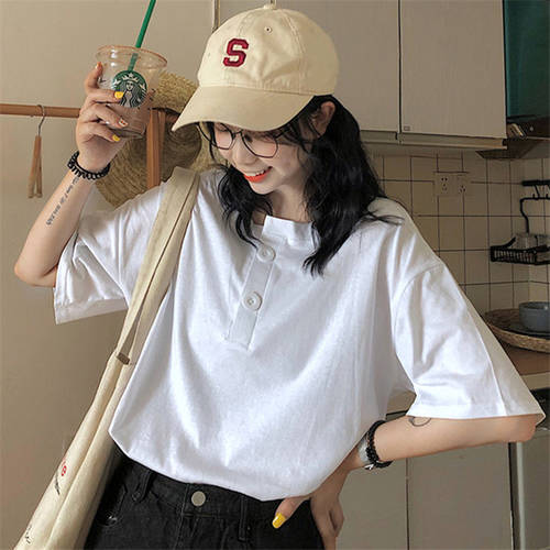 ins 요즘핫한 반팔 티셔츠 T셔츠 여성용  년 신상 봄 여름 체하다 한국판 올매치 HALF 소매 상단 개성있는 이너