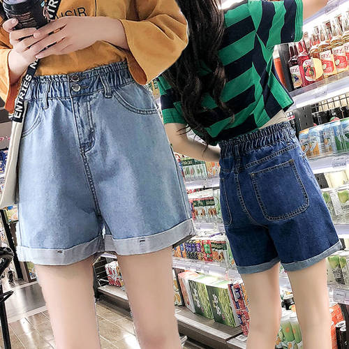 대형 빅 사이즈 데님 쇼트 바지 여성 여름 신상 한국어 폭 느슨하게 슬림핏 올매치 하이웨이스트 와이드 Pangmm 학생용 여름용 위에 걸쳐 입는