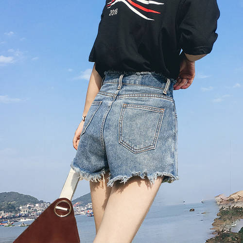 데님 쇼트 바지 여성 하이웨이스트  신상 신형 신모델 여름 슬림핏 루즈핏 a 단어 조수 핫팬츠 위에 걸쳐 입는 와이드 대형 빅 사이즈 Pangmm SUPER