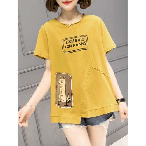 반팔 티셔츠 T셔츠 여성용 여름 신상  여름옷 한국판 루즈핏 t 착한 여자 아이 SHI 상의 캐주얼 슬림핏 불규칙 반소매