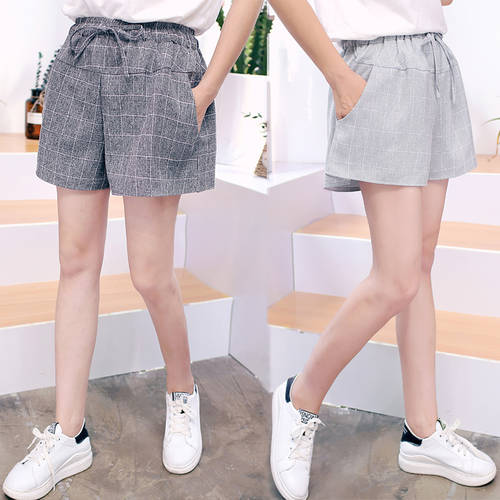 반바지 숏팬츠 여성 여름  신상 한국 스타일 루즈핏 뚱뚱한 MM 슬림핏 하이웨이스트 와이드 써머 여름용 올매치 코디하기 쉬운 대형 마당 레저 체크무늬