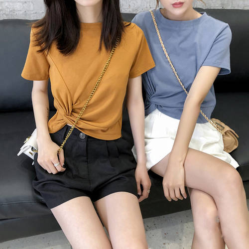 불규칙 반팔 t 셔츠 여성용 요즘핫템 셀럽 써머 여름용 짧은 한국어 버전 제품 상품 슬림핏 하이웨이스트 유니크 스타일리쉬한 디자인 SUPERB 상의 ins 패션 트렌드
