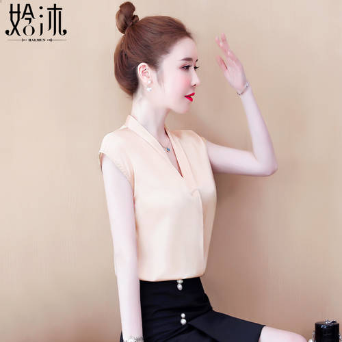 v 짧은 칼라 소매 t 셔츠 여성의류 여름옷  년 신상 Chaoxia 짧은 시즌 제품 상품 상의 여성용 시폰 셔츠 티셔츠