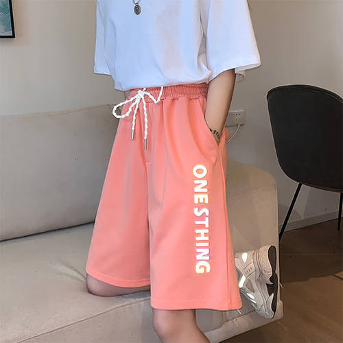반사 짧은 운동 바지 여성 여름 루즈핏  위에 걸쳐 입는 스트레이트 핏 홍콩 스타일 슬림핏 패션 트렌드 ins 캐주얼 와이드 5부 바지