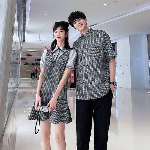 커플용 여름옷 한국판 XIAOZHONG 개성화 유니크 스타일리쉬한 디자인 짧은 소매 셔츠 프렌치 가스 고급 드레스 스커트 Yiyi 패키지 패션 트렌드