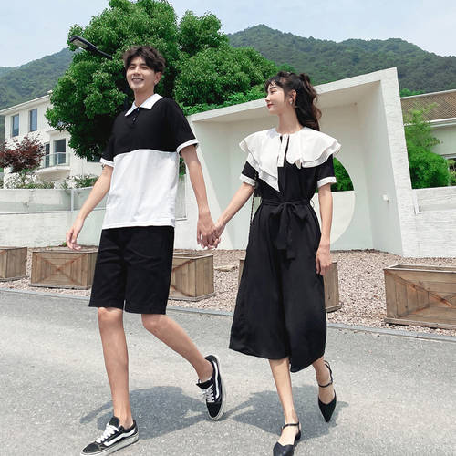 주요 사랑 프렌치 커플용 여름옷 스커트 Yiyi 여성 드레스 남성용 조합 t 셔츠 ins 요즘핫한 유행