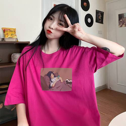 반팔 t 셔츠 여성용 ins 패션 트렌드  년 신상 한국 스타일 너비 Matsuzaka 단락에 큰 옷 코드 걸 절반로드 소매 셔츠 유행 트랜드