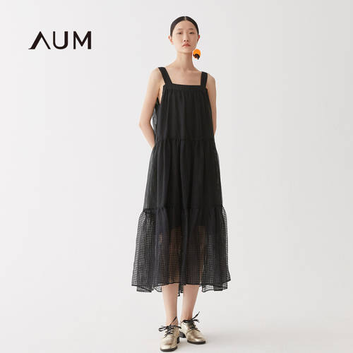 AUM 옴  여름 신형 신모델 블랙 올매치 코디하기 쉬운 뷔스티에 원피스 선 드레스 여성 폭 Matsuzaka 제품 상품 펀칭 베이비 셔츠 치마