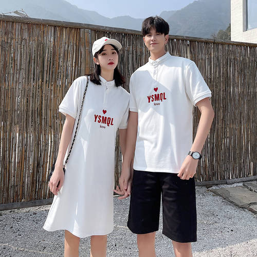 주요 사랑 커플용 써머 여름용  신상 신형 신모델 유행 요즘핫템 셀럽 ins 요즘핫한 Yiyi 스커트 사랑 하트 점프 수트 치마 티셔츠 T셔츠
