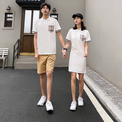 주요 사랑 커플용 여름 시즌 커플 버전  신상 신형 신모델 유행 스커트 Yiyi polo 칼라 드레스 남성용 티셔츠 T셔츠 qlz