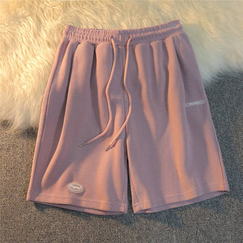핑크색 5부 바지 여성용 여름철 ins 트렌디 유행 얇은 제품 상품 꼬마 작은 키 하이웨이스트 루즈핏 레저 스포츠 짧은 넓은 다리 바지 반바지