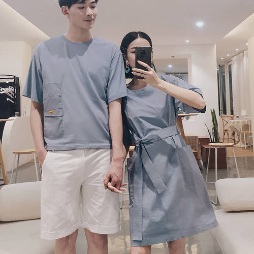 DISOO 커플용 여름옷  신상 신형 신모델 XIAOZHONG 개성화 유니크 스타일리쉬한 디자인 패키지 스커트 Yiyi 귀여운 느낌 분위기 티셔츠 T셔츠