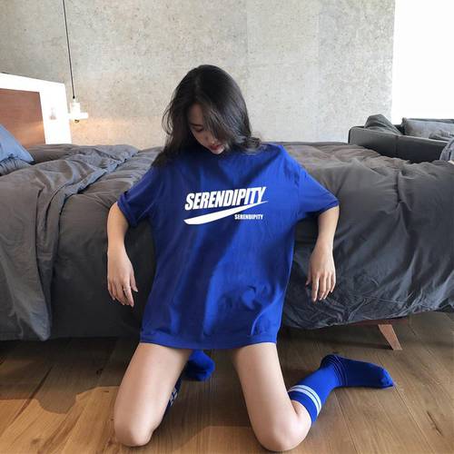 블루 반팔 티셔츠 T셔츠 여성용 한국 스타일 루즈핏 홍콩 스타일 알파벳 반소매 티셔츠 이너 이너 미디 플레어 상의 패션 트렌드