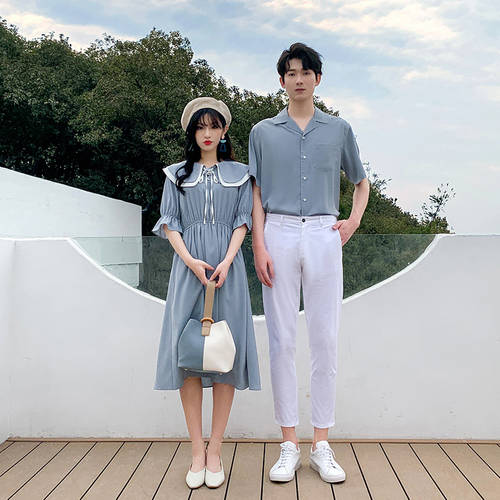 DISOO 커플용 여름옷  새로운 작은 군중 유니크 스타일리쉬한 디자인 귀여운 느낌 패키지 스커트 Yiyi 분위기 셔츠