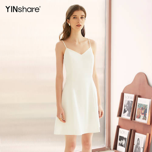 잉 시앙 사회적인 여성복 써머 여름용 화이트 V 칼라 뷔스티에 원피스 선 드레스 여성용 슬림핏 슬림핏 하이웨이스트 섹시한 작은 흰색 치마