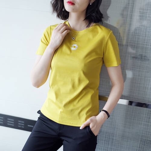 미모 선택 가능 진드기 밝은 노랑 기본 데이지 T 짧은 셔츠 소매 소녀 상의 봄 여름 신상 이너