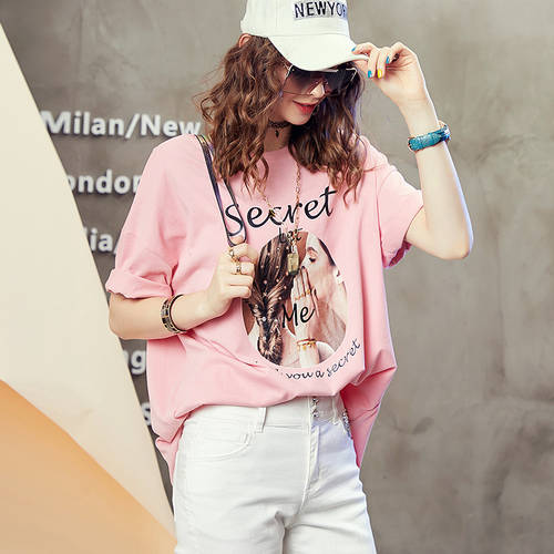 OUZHOUZHAN 반팔 여성용  여름 지신 제품 상품 유럽 상품 웨스턴 스타일 서양풍 알파벳 프린팅 루즈핏 핑크색 티셔츠 T셔츠 여성용 상의