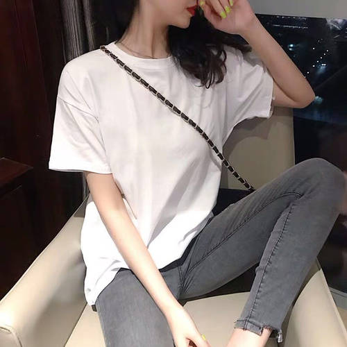 화이트 반팔 티셔츠 T셔츠 여성용 여름철 한국 레트로 심플 기본 이너 시각 샹 레저 슬림핏 상의 패션 트렌드