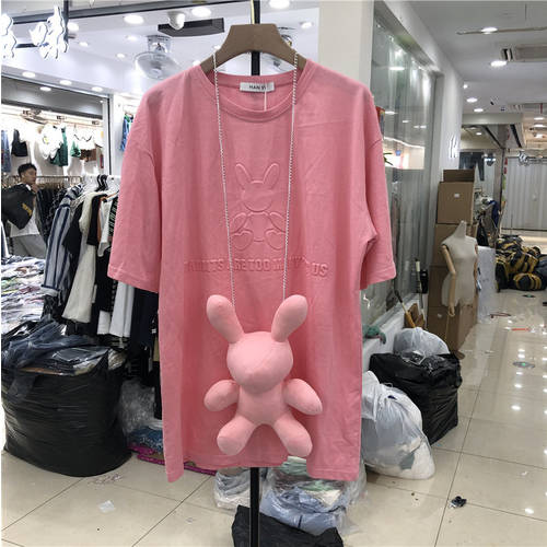 반팔 t 셔츠 여성용  써머 여름용 신상 한국 스타일 유니크 스타일리쉬한 디자인 토끼 피규어 XIAOZHONG 개성화 너비 Matsuzaka 단락에 의류 조수