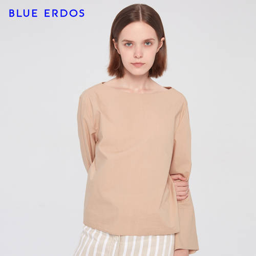 BLUE ERDOS 여성복 봄 여름 순면 라운드 넥 심플 넓은 소매 깨끗한 입 컬러 레저 긴 소매 긴팔 여성용 티셔츠 T셔츠
