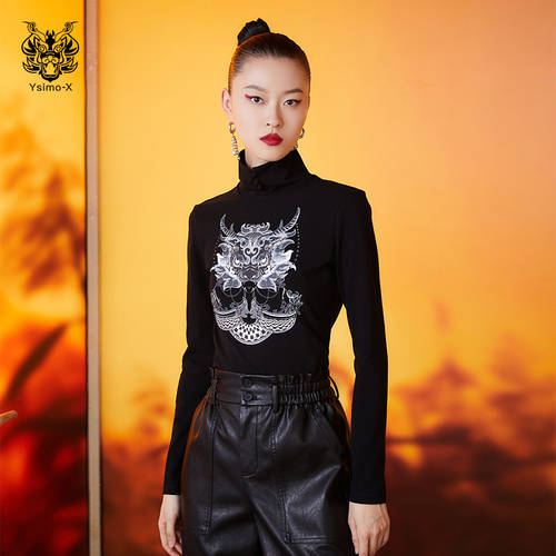 윤시무는 현대 중국풍  겨울철 신상 신형 신모델 티셔츠 T셔츠 Shenlong 프린팅 핫피스 이너 여성용 48896