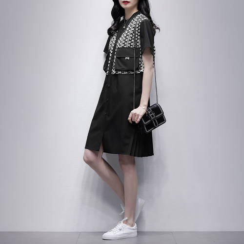 레이어드 레이어링 조합 블랙 컬러 드레스 여성용  써머 여름용 신상 한국 스타일 짧은 소매 길이 제품 상품 a 자 셔츠 스커트 패션 트렌드