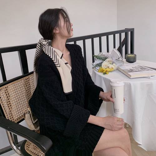 【 TMALL 】 가을 에디션 여성복 하이엔드 스웨터 니트  스타일 프렌치 니트 편직 블랙 컬러 드레스 Zixian 여성용 여신 시리즈