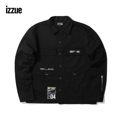 izzue 남성의류 롱 소매 셔츠  가을 신제품 밀리터리 칼라 넥 캐치프레이즈 프린팅 8122F0F