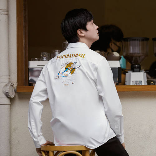 CABBEEN 남성의류 캐주얼 칼라 넥 긴 소매 긴팔 화이트 셔츠  가을 겨울 신제품 신상 중국 문화 자수 상의 패션 트랜드 A