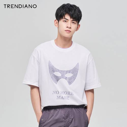 【7 겹 】TRENDIANO 트렌디 유행 브랜드  신제품 신상 써머 여름용 남성의류 상의 크리스탈 라운드 넥 반팔 티셔츠 T셔츠 남성