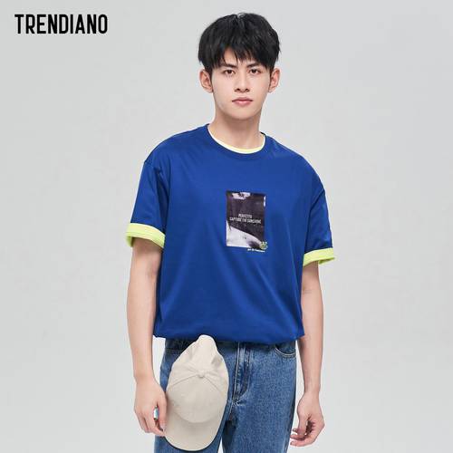 TRENDIANO 트렌디 유행 브랜드  신제품 신상 써머 여름용 남성의류 상의 접착 도안 인쇄 면 티셔츠 T셔츠 남성