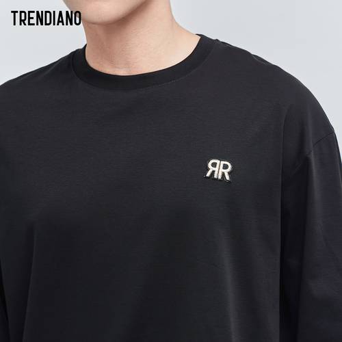 【7 겹 】TRENDIANO 트렌디 유행 브랜드  신제품 신상 써머 여름용 남성의류 면 긴 소매 긴팔 라운드 넥 마크 티셔츠 T셔츠 남성