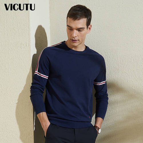 VICUTU/ VICUTU 남성용 편물 몫 비즈니스 레저 베이스 t 셔츠 줄무늬 스트라이프 홍콩 스타일 컬러매칭 조합 맨투맨 남성용
