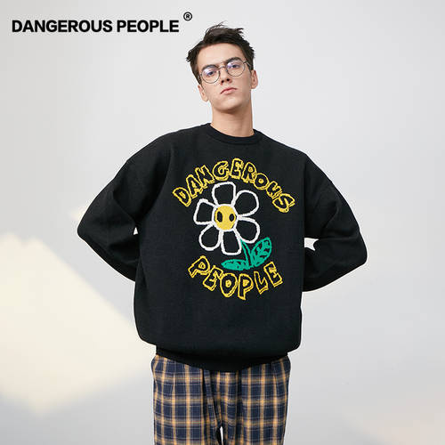 예약 판매 Dangerouspeople 설지겸 플라워 디자인 자카드 패턴 수공예 라운드 넥 보온 유행 스웨터 니트