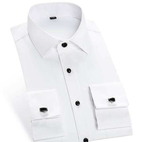 프렌치 커프스 링크 신사용 남성용 롱 소매 셔츠 남성 흰색 셔츠 정장 몫 비즈니스 레저 작업용 베스트 맨 단색 셔츠 슬림한타입