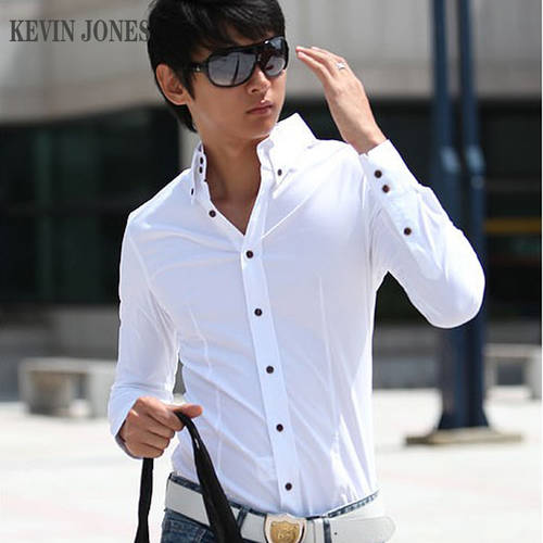 KEVIN JONES 신상 신형 신모델 롱 소매 셔츠 남성 한국 스타일 슬림핏 캐주얼 워시앤드웨어 청년 홍콩 스타일 유행 셔츠 남성용