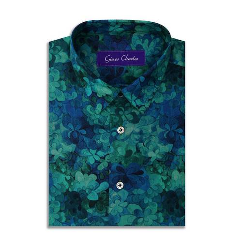 GIEVES CHARLES 영국 LIBERTY 수입 프린팅 재질 에메랄드 만 프린팅 남성 리더 소매 셔츠