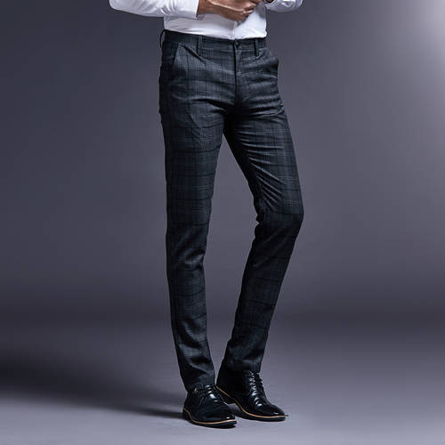 체크무늬 남성 봄 바지 가을 새로운 제품 상품 남성 캐주얼 바지 한국 스타일 유행 트렌드 슬림핏 얇은 다리 바지 남성 비즈니스 캐주얼 남성용 바지