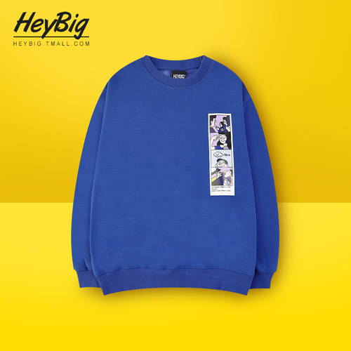 HEYBIG 힙합 남여공용 OVERSIZE 시리즈 수직 막대 삽화 블루 라운드 넥 맨투맨 벨벳 루즈핏 조수에서 커버