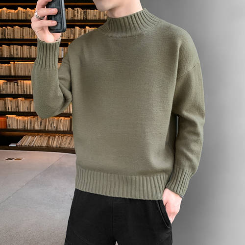 멋진 스타일리쉬한 레저 웨이브 남성 SHI 반폴라 하프넥 스웨터 니트  겨울철 유행 슬림핏 니트 중형 칼라 뜨개질 패션 트렌드 남성용