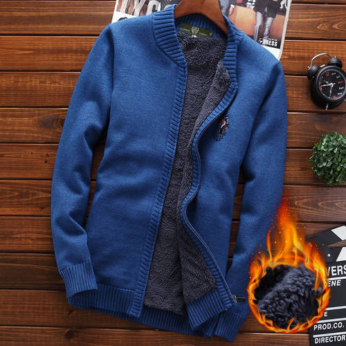 남성의류 스웨터 니트  가을 신상 신형 신모델 블루 한국어 버전 슬림핏 니트 벨벳 보온 상의 대형 빅 사이즈 외투 아우터 두꺼운 굵은