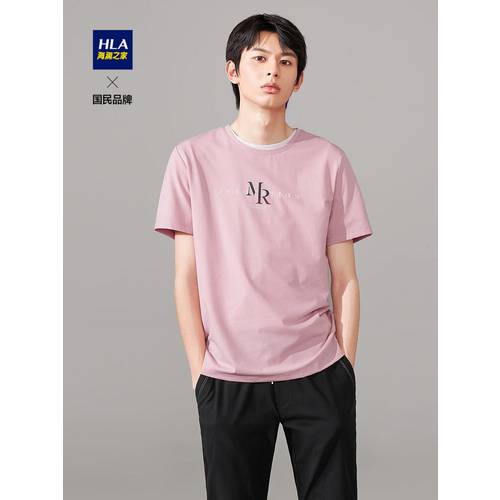 HLA/ HLA 라운드 넥 반팔 티셔츠 T셔츠  써머 여름용 신제품 포함 신장 면 심플 프린팅 상의 남성용