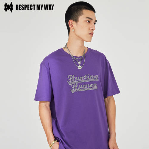 RESPECT MY WAY 신장 면 유행 브랜드 개성있는 핫피스 반팔 티셔츠 T셔츠 남성 커플용 oversize