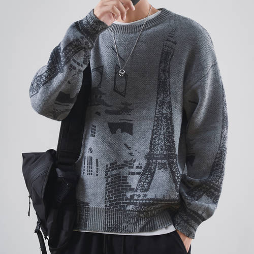 스웨터 니트 남성용 가을 겨울 기모 한국 스타일 유행 트렌드 루즈핏 캐주얼 꾸안꾸 라운드 넥 스웨터 정장 남자 체하다 남성용 편물 셔츠
