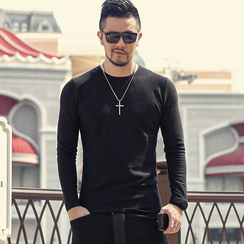 특가 무늬 블랙 텍스처 색 머리 천 XINGNAN 베이스 원형 칼라 뜨개질 셔츠 남성의류 스판 스트레치 슬림핏 스웨터 니트 J818