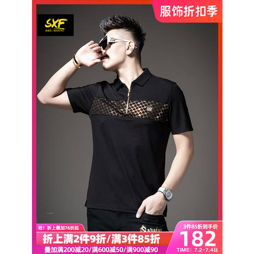 SXF SENSEFAD polo 셔츠 남성 반팔 트렌디 유행 브랜드 유럽 프린팅 칼라 넥 의 위에 평상복 비즈니스 신사용 남성용 반팔